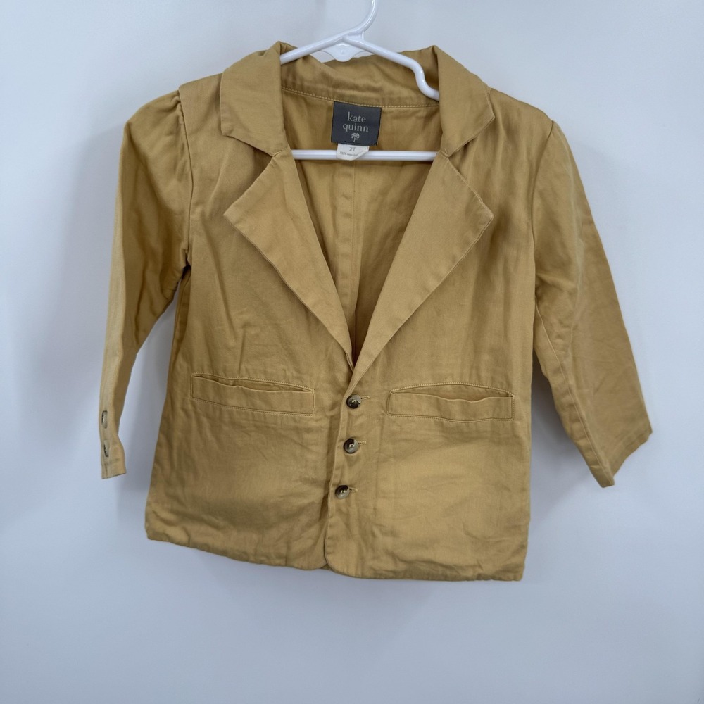 Kate Quinn Blazer Youth 2T‎ Tan Organic Cotton Button Front Toddler Jacket